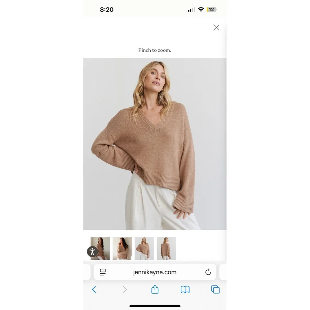 Jenni Kayne Linen Dylan‎ Sweater Blend V Neck Sweater Brown xs